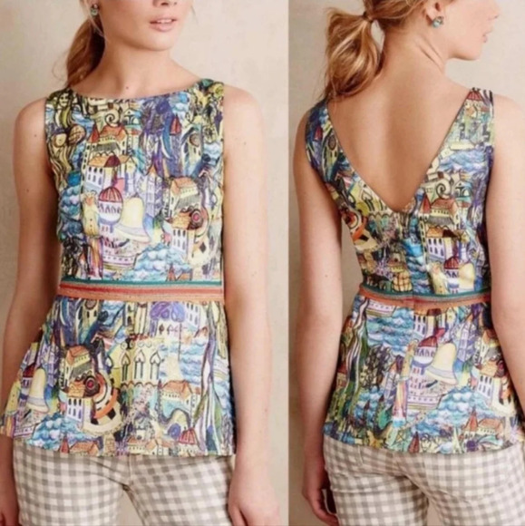 RARE ANTHROPOLOGIE PEPLUM TANK By Weston, Multi, US Women's Medium - Picture 1 of 7